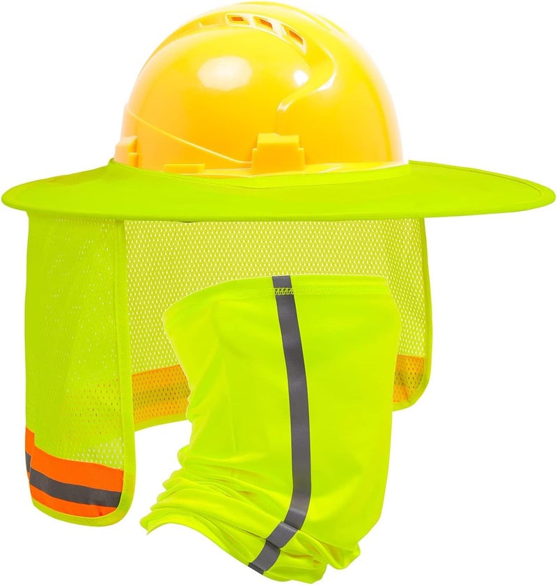 TCCFCCT Sun Shade, Full Brim Mesh Neck Sun Shield, High Visibility Visor Neck Protection and Bandana Headband Face Scarf, Hard Hat Accessories, 2 Packs, Yellow - Image 1